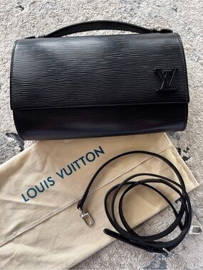 Inspired Lux Black Epi Vegan Leather Top Handle Bag with Crossbody Strap